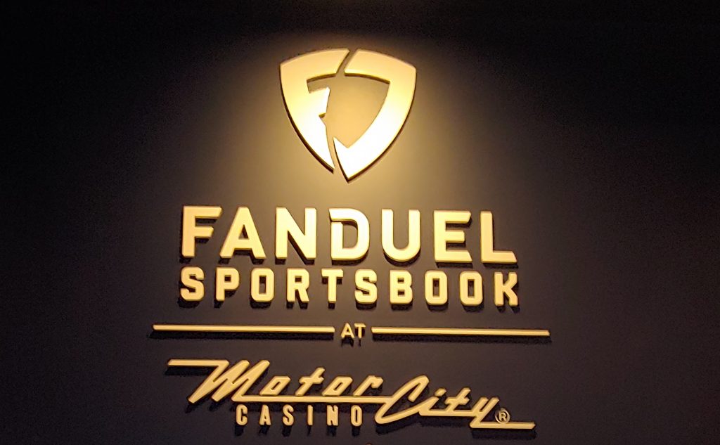 FanDuel sportsbook at MotorCity Casino Detroit, Michigan. May 2021