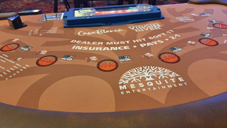 Blackjack table felt inside the Casablanca Casino in Mesquite, Nevada.
